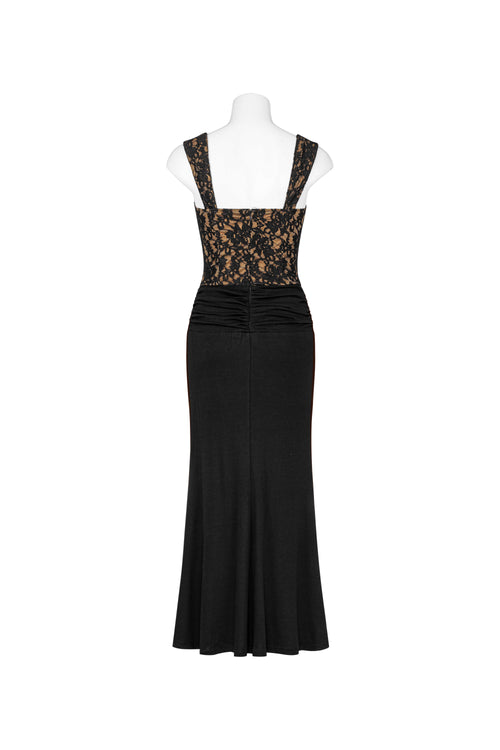 Black and Tan Lace Corset Maxi Dress
