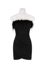 Load image into Gallery viewer, Black Mini Dress with Feather Trim
